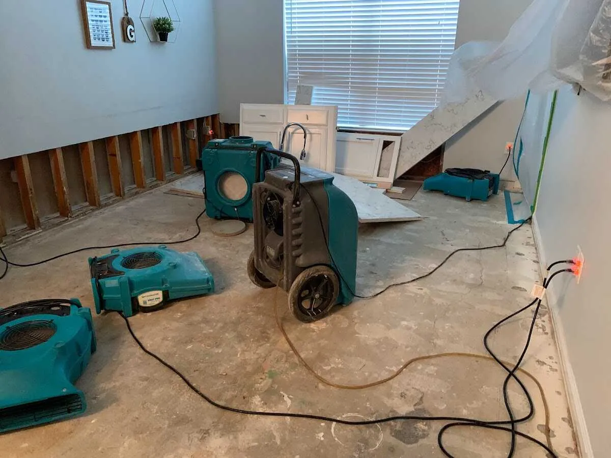 Dehumidifier in flood-cut room for Water Damage Restoration in Catalina